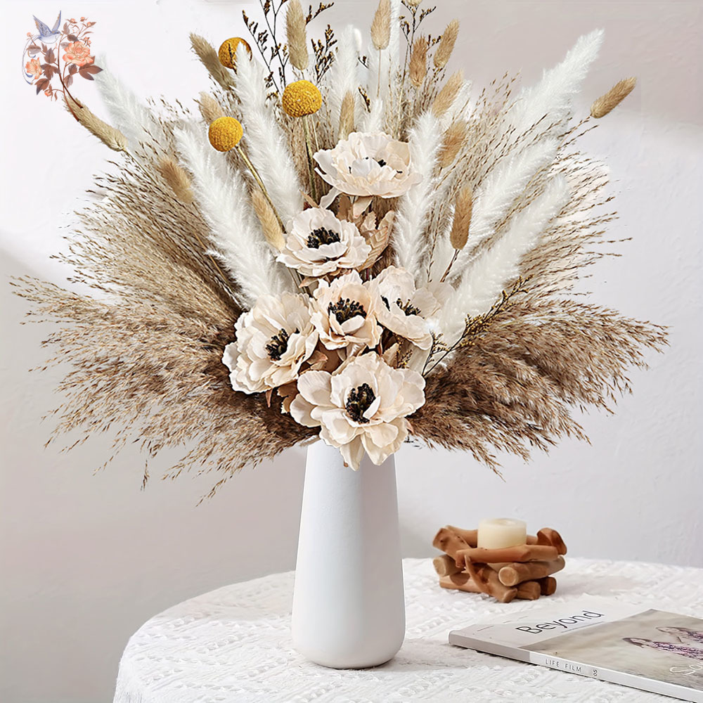 Pampas Grass Decor - 55Pcs Artificial Flower Bouquet Fluffy Pampas