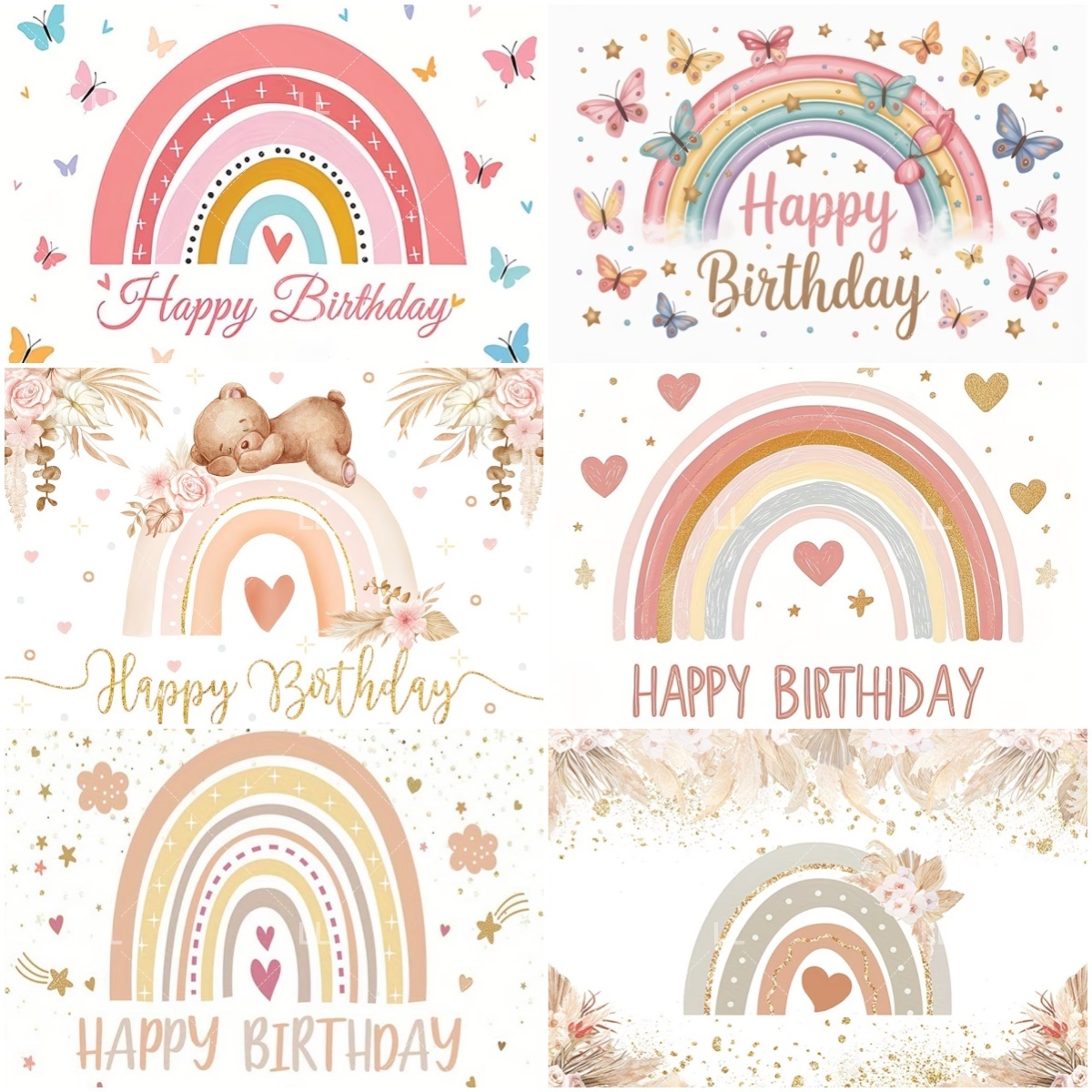 Pampas Grass Decor - Bohemian Rainbow Backdrop Boy Girl Birthday