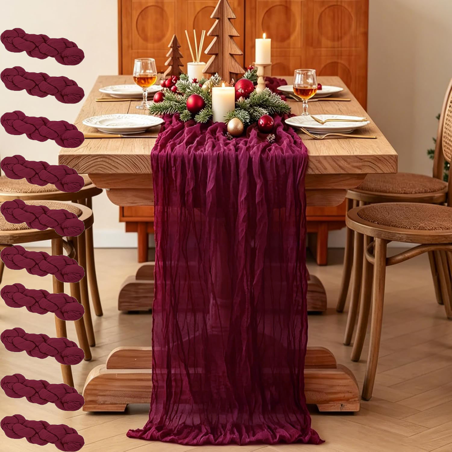 Linen Table Runner - 10Pcs Cheesecloth Table Runner Boho Wedding