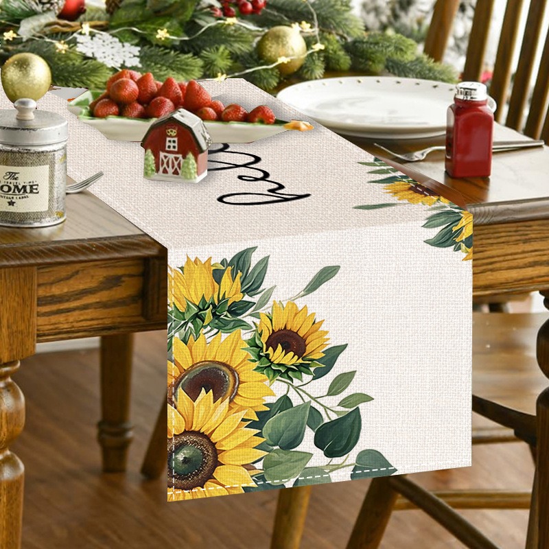 5PCS Spring Summer Floral Sunf - Linen Table Runner review and price