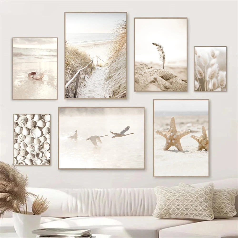 Beige Scenery Poster Starfish  - Pampas Grass Decor review and price
