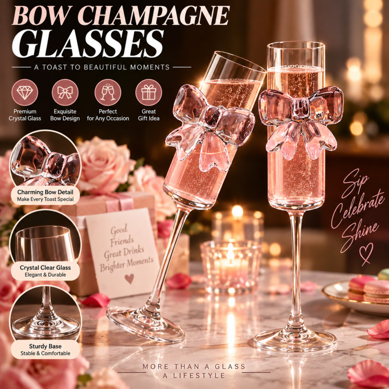 Bow Champagne Flutes Glass Wed - Home Decor Y2K review and price