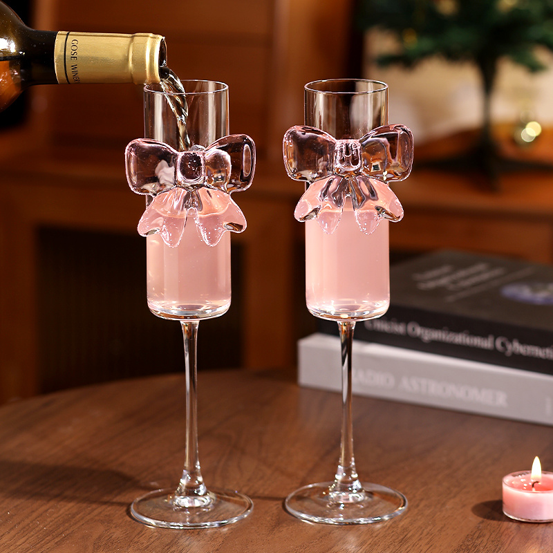 Bow Champagne Flutes Glass Wed - Home Decor Y2K review and price