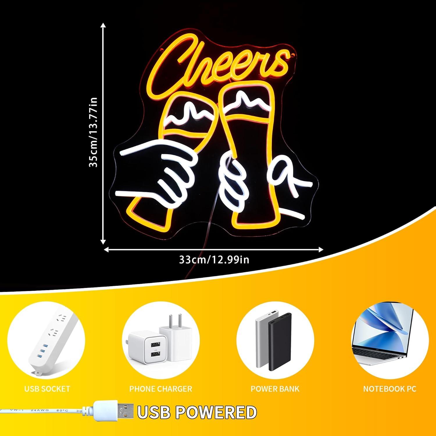 Cheers Cocktail Neon Sign USB  - Home Decor Theme review and price